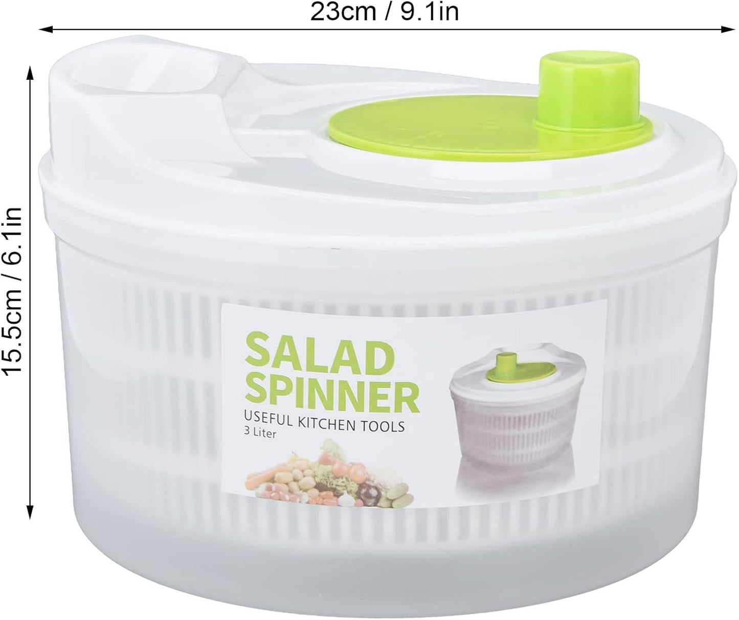Salad Spinner, Large 3L Fruits and Vegetables Dryer Vegetable Washer Dryer Plastic Salad Drainer with Bowl Colander for Kitchen Faster Food Prep,