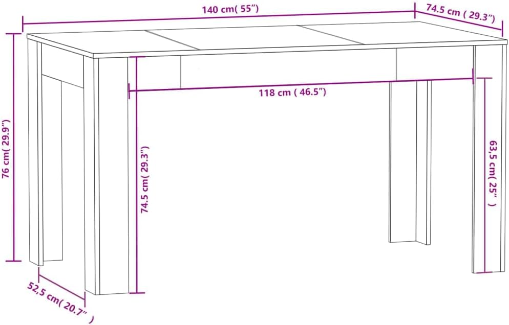 Dining Table White 140x74.5x76 cm Engineered Wood for Kitchen/Mini Dining Room - Modern Simple Elegant Design, Sturdy Rectangle Tabletop Essentials for Dining Areas