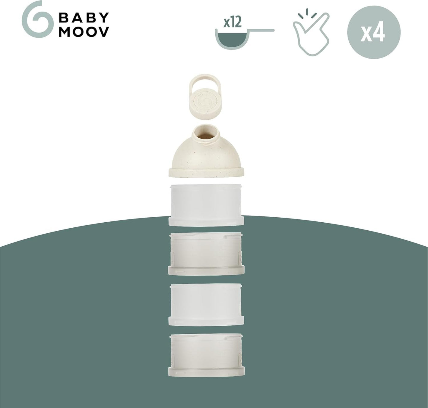 Babymoov Babydose Formula Dispenser On-the-Go, BPA-Free Baby Formula and Snack Container, Travel Essential, 4 Airtight Compartments, XL Capacity, Ergonomic, Dishwasher-Safe, Made in France, Beige