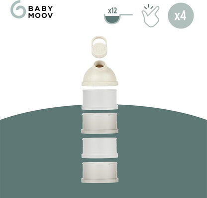 Babymoov Babydose Formula Dispenser On-the-Go, BPA-Free Baby Formula and Snack Container, Travel Essential, 4 Airtight Compartments, XL Capacity, Ergonomic, Dishwasher-Safe, Made in France, Beige