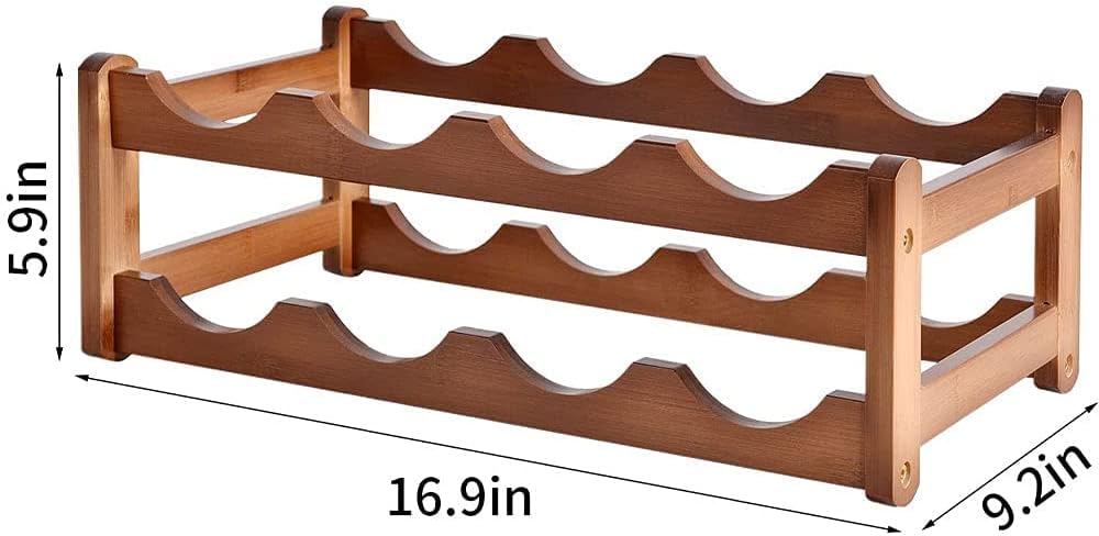 Tabletop Wine Rack Freestanding Bamboo 8 Bottle Storage Shelf Holder Organizer 2 Tier for Refrigerator Countertop Under Cabinet Kitchen Bar Dining Room Brown (2-Tier Brown)