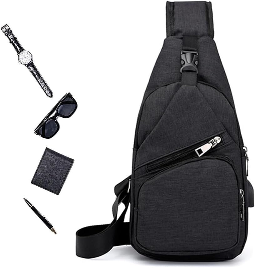 Sling Bag Backpack Chest Shoulder Bag Anti Theft Crossbody Gym Daily Backpack with USB Charging Port for Outdoor Cycling Travel Hiking