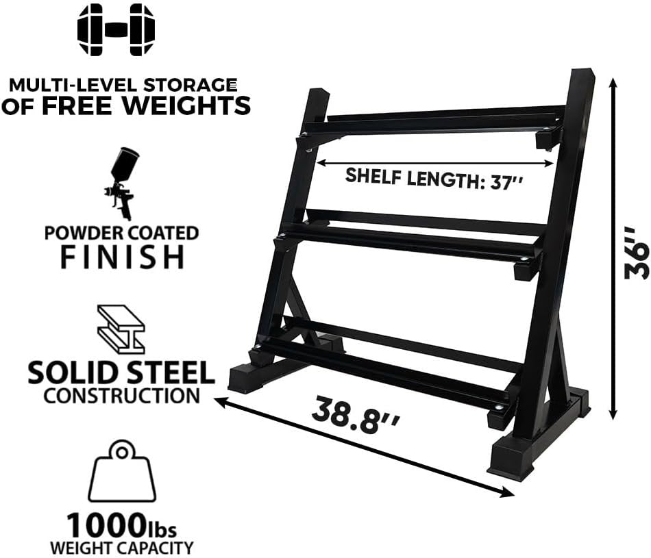 CITY 1 Premium 3-Tier Dumbbell Rack, Weight Rack Stand for Dumbbells Heavy-Duty Home Gym Accessories, Multilevel Weight Storage Organizer for Home Gym, Home Gym Organizer