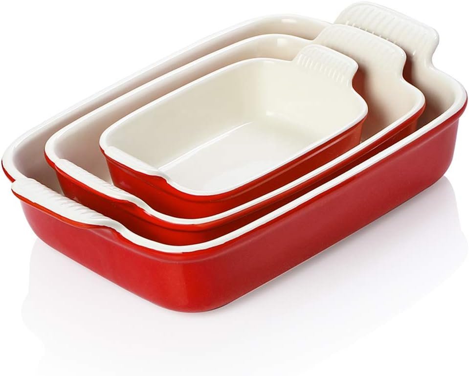 Sweejar Porcelain Bakeware Set for Cooking, Ceramic Rectangular Baking Dish Lasagna Pans for Casserole Dish, Cake Dinner, Kitchen, Banquet and Daily Use, 13 x 9.8 inch(Red)