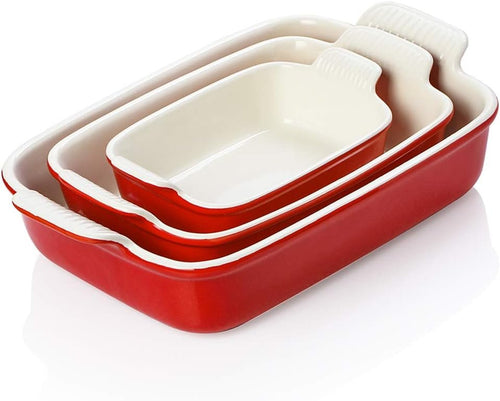 Sweejar Porcelain Bakeware Set for Cooking, Ceramic Rectangular Baking Dish Lasagna Pans for Casserole Dish, Cake Dinner, Kitchen, Banquet and Daily Use, 13 x 9.8 inch(Red)