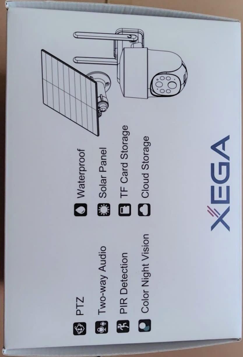 Xega 3G/4G LTE Outdoor Solar Surveillance Camera with SIM Card - 2K HD 3MP PTZ Wireless Camera Without WLAN Outdoor Battery, 355Â°/90Â° Swivel, Colour/IR Night Vision, 2-Way Audio, PIR Detection, IP66