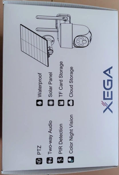 Xega 3G/4G LTE Outdoor Solar Surveillance Camera with SIM Card - 2K HD 3MP PTZ Wireless Camera Without WLAN Outdoor Battery, 355Â°/90Â° Swivel, Colour/IR Night Vision, 2-Way Audio, PIR Detection, IP66
