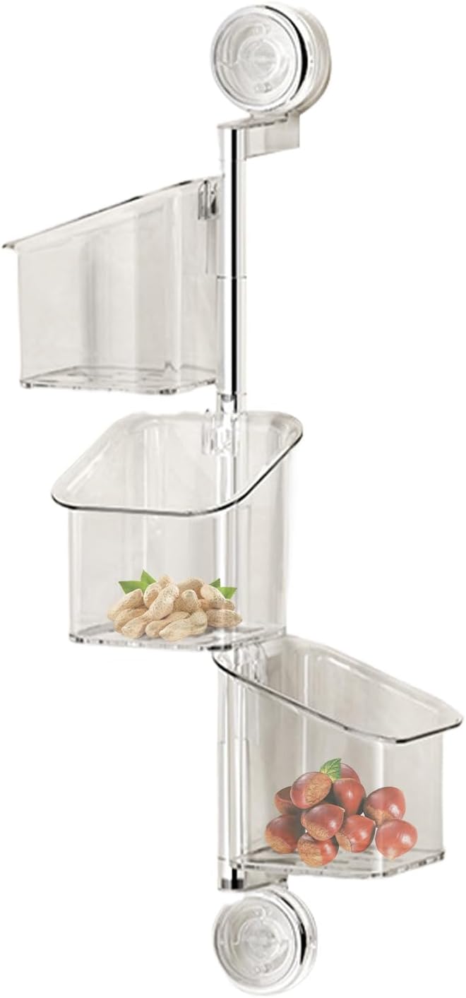 ccuzs Suction Cup Storage Holder Shower Shelf Organizer Rotating Container with Drainage No-Drill Wall Mounted Holder for Bathroom Toiletries Sponge Brush Garlic Onion Storage