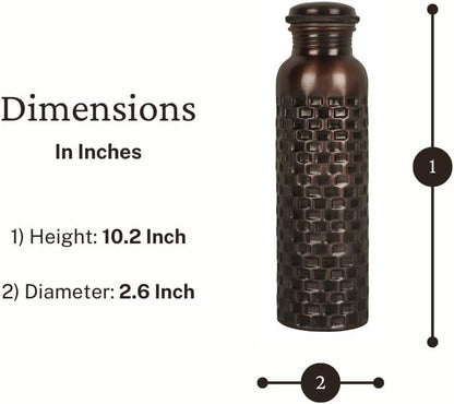 JYPR 100% Pure Copper Water Bottle, Leak-proof Seal, 32 oz Capacity - Handcrafted Antique Finished - Ayurvedic Copper Vessel Drinkware For Health Benefits - Perfect for Yoga, Gym, or Travel