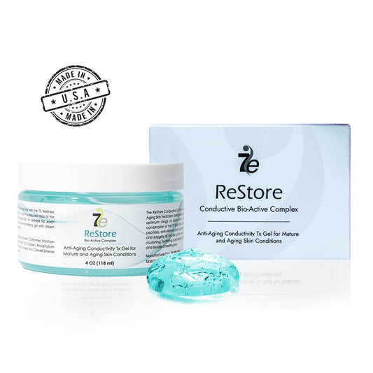 7E Wellness ReStore Conductive Microcurrent Gel with Bio-Active Complex - 4oz - Facial Skin Care with Green Tea Extract, Hyaluronic Acid & Collagen Peptides - Anti-Aging & Skin Tightening