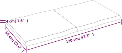 Solid Wood Tabletop, Dark Brown, 120 x 60 x (2-4) cm, Live Edge Design, Replacement for Coffee Table, Kitchen Dining Table, Desk Top, Durable and Stylish