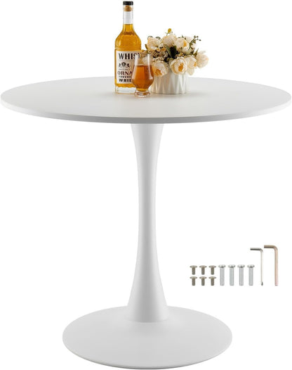 VEVOR Round Dining Table, 31.5 in Wood Table for 2-4 Person, Modern Circle Furniture, Leisure Coffee Office Tables with Pedestal Base in Tulip Design, for Home Kitchen Living Room, White(Only Table)