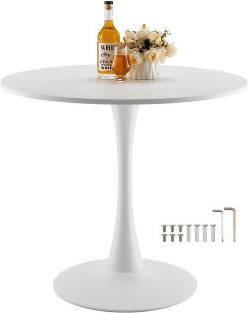 VEVOR Round Dining Table, 31.5 in Wood Table for 2-4 Person, Modern Circle Furniture, Leisure Coffee Office Tables with Pedestal Base in Tulip Design, for Home Kitchen Living Room, White(Only Table)