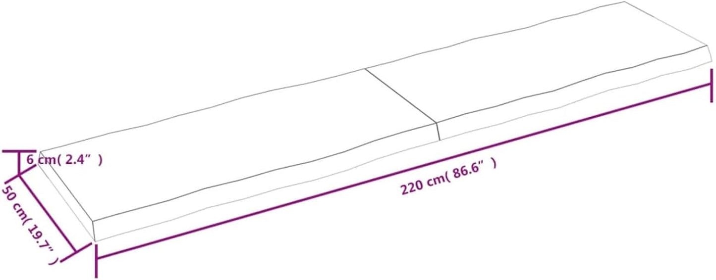 Solid Wood Tabletop Replacement, Dark Brown, 220 x 50 x (2-6) cm, Live Edge Design, Ideal for Kitchen Coffee Tavoli, Dining Tavoli, Oro Desktop Surfaces.