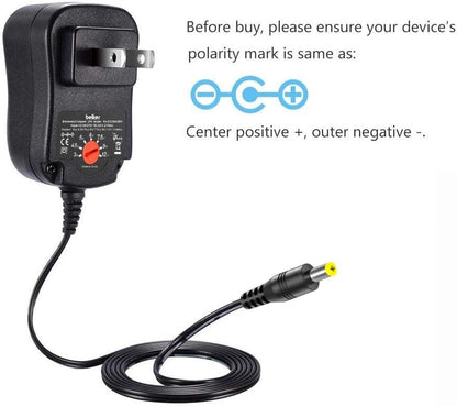 Belker 12W 3V 4.5V 5V 6V 7.5V 9V 12V Adjustable Voltage Universal AC/DC Adapter Power Supply for Household Electronics - 1A 1000mA Max.