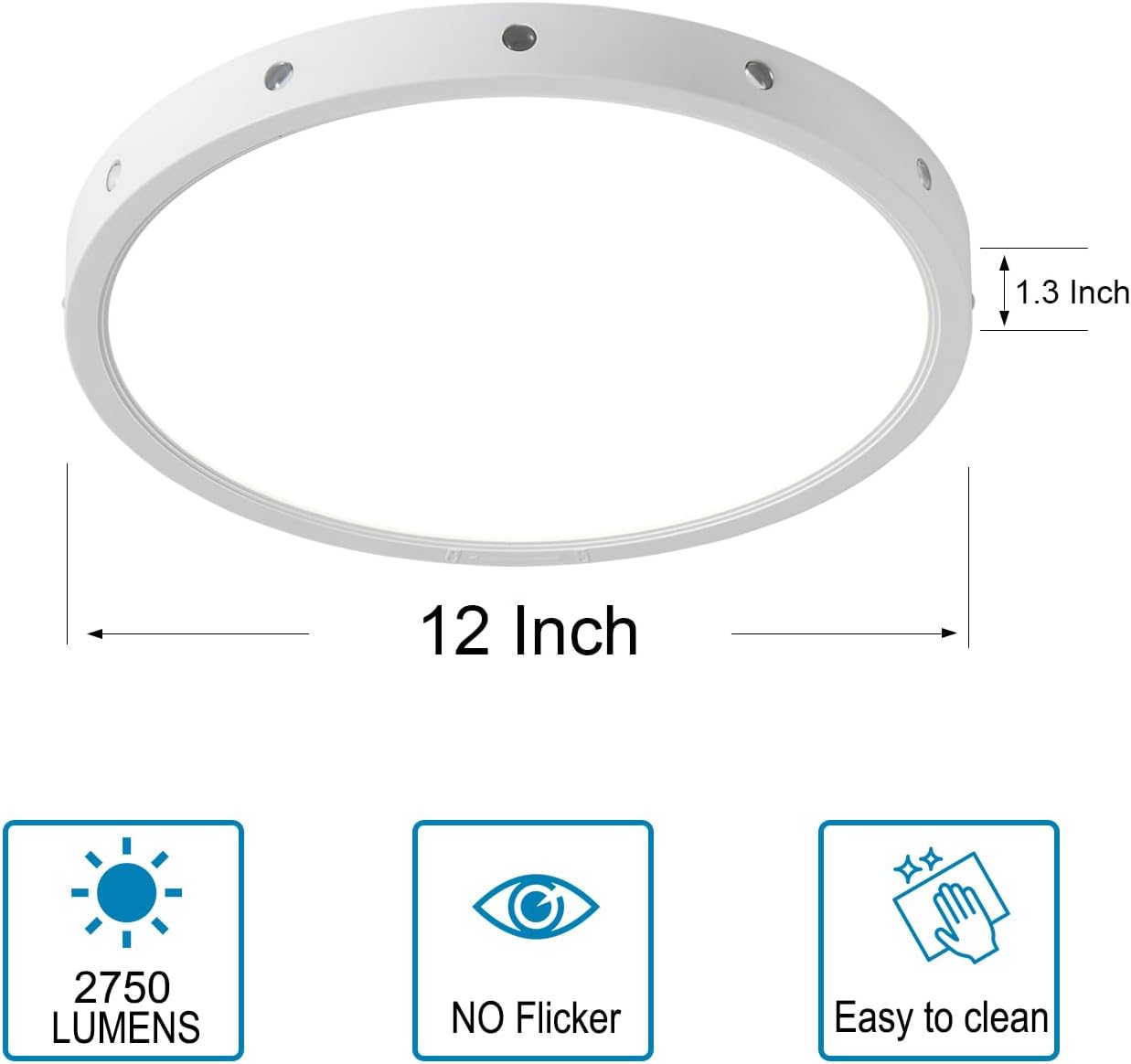 Dabulece 12 Inch 24W Flush Mount led Ceiling Light fixtures,3000K 4500K 6000K Modern Ceiling Lamp for Bedroom Boys Room