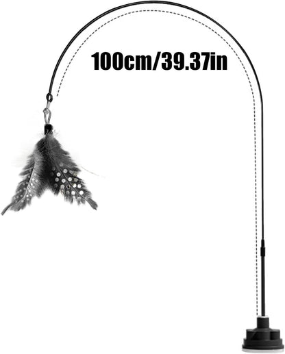 mivceklw Cat Teaser Wand with Bell, Indestructible Interactive Stick Toy, Suction Cup for Play, Kitten Toy for Boredom, Engaging Pet Supplies for Active Cats, 39.37 Inches