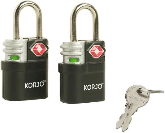 Korjo Double Pack Travel Locks, TSA Authorized, 2 Pack, Black