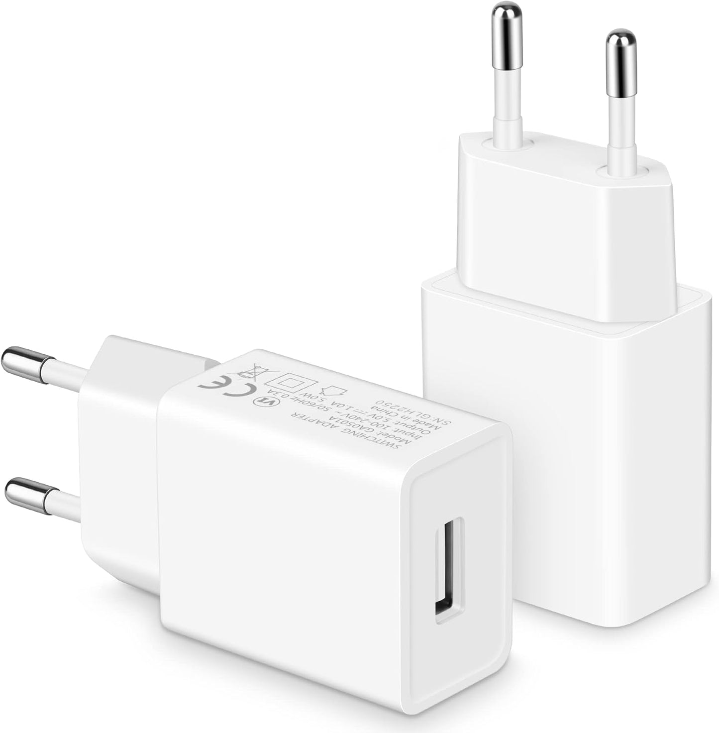 MatauMahi 5V1A USB Charger (White, Pack of 2), 5W USB Socket, USB Power Supply, Adapter Plug, Charger for Mobile Phones, Tablets, Powerbank, Bluetooth Headphones and More