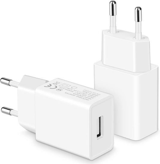 MatauMahi 5V1A USB Charger (White, Pack of 2), 5W USB Socket, USB Power Supply, Adapter Plug, Charger for Mobile Phones, Tablets, Powerbank, Bluetooth Headphones and More