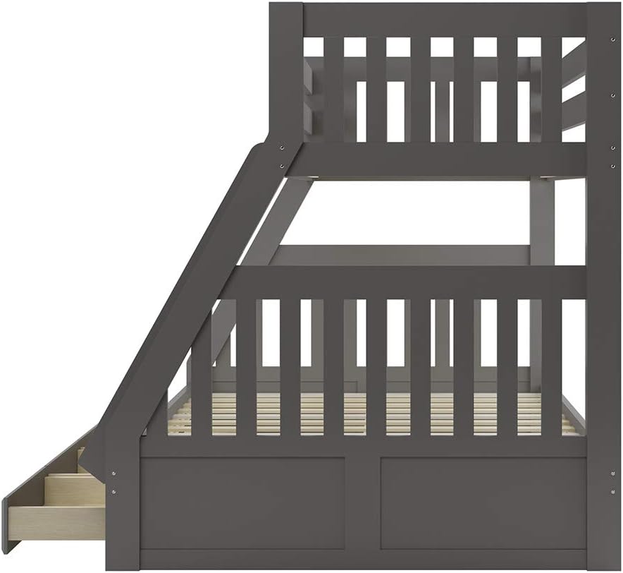 Solid Pine Timber Storage Triple Bunk Bed Frame Wooden Kids Bedroom Furniture