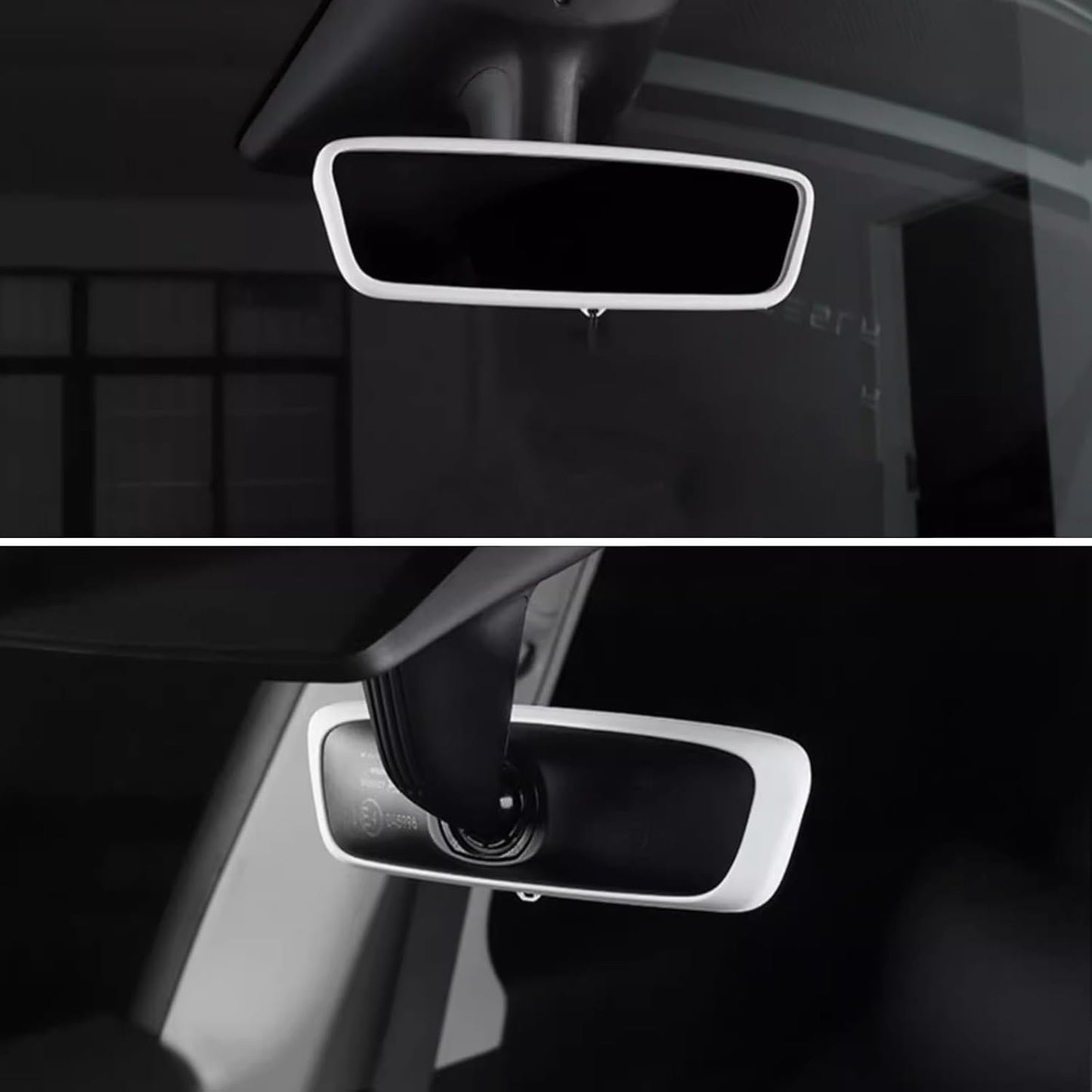 TSTESE 2PCS Protector Trim Frame Compatible with Tesla Model 3 Model Y (2019-2024 2025) Screen Edge Frame Rearview Mirror Cover Interior Silicone Decorations Center Console Decor Accessories (White)