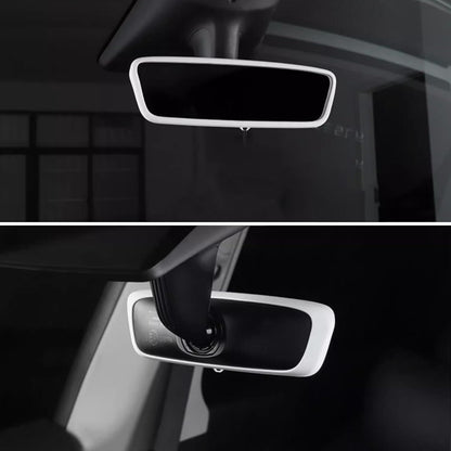 TSTESE 2PCS Protector Trim Frame Compatible with Tesla Model 3 Model Y (2019-2024 2025) Screen Edge Frame Rearview Mirror Cover Interior Silicone Decorations Center Console Decor Accessories (White)