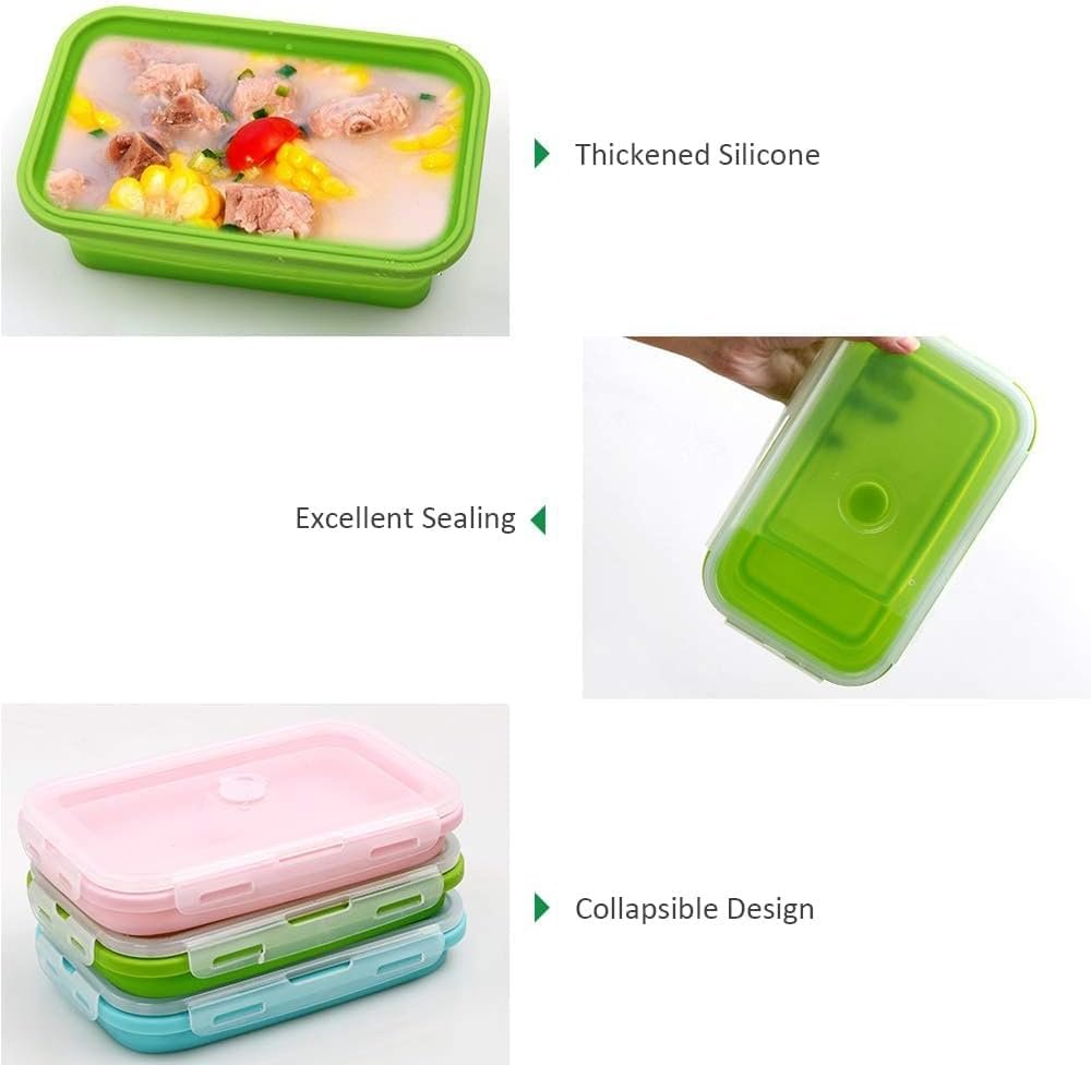 Alimat PluS Silicone Food Storage Containers with Lids - 3 Pack Set 40.5oz/1200ml Collapsible Meal Prep Lunch Containers - Microwave, Freezer and Dishwasher Safe