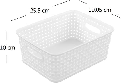 Sandmovie White Rectangle Plastic Storage Baskets, 6 Packs