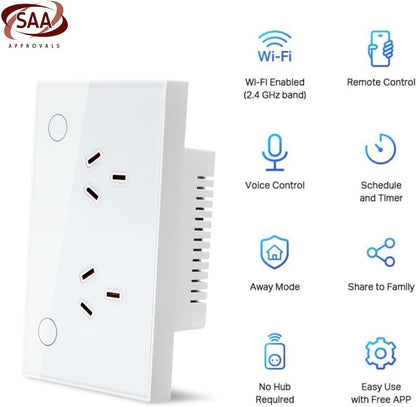 Zauzau Matter Smart Wall Socket, 118mm Wall Plug, 16A Plug Work with Apple Homekit, Siri, Alexa, Google Home,Smart Socket, Smart Home Automation, Remote Control, Timer, 2.4G Wi-Fi Only (1 Pack)
