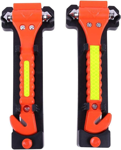 DeCho 2 PCS Car Safety Hammer Emergency Escape Tool with Seat Belt Cutter and Vehicle Window Glass Breaker with Light Reflective Tape (Red)