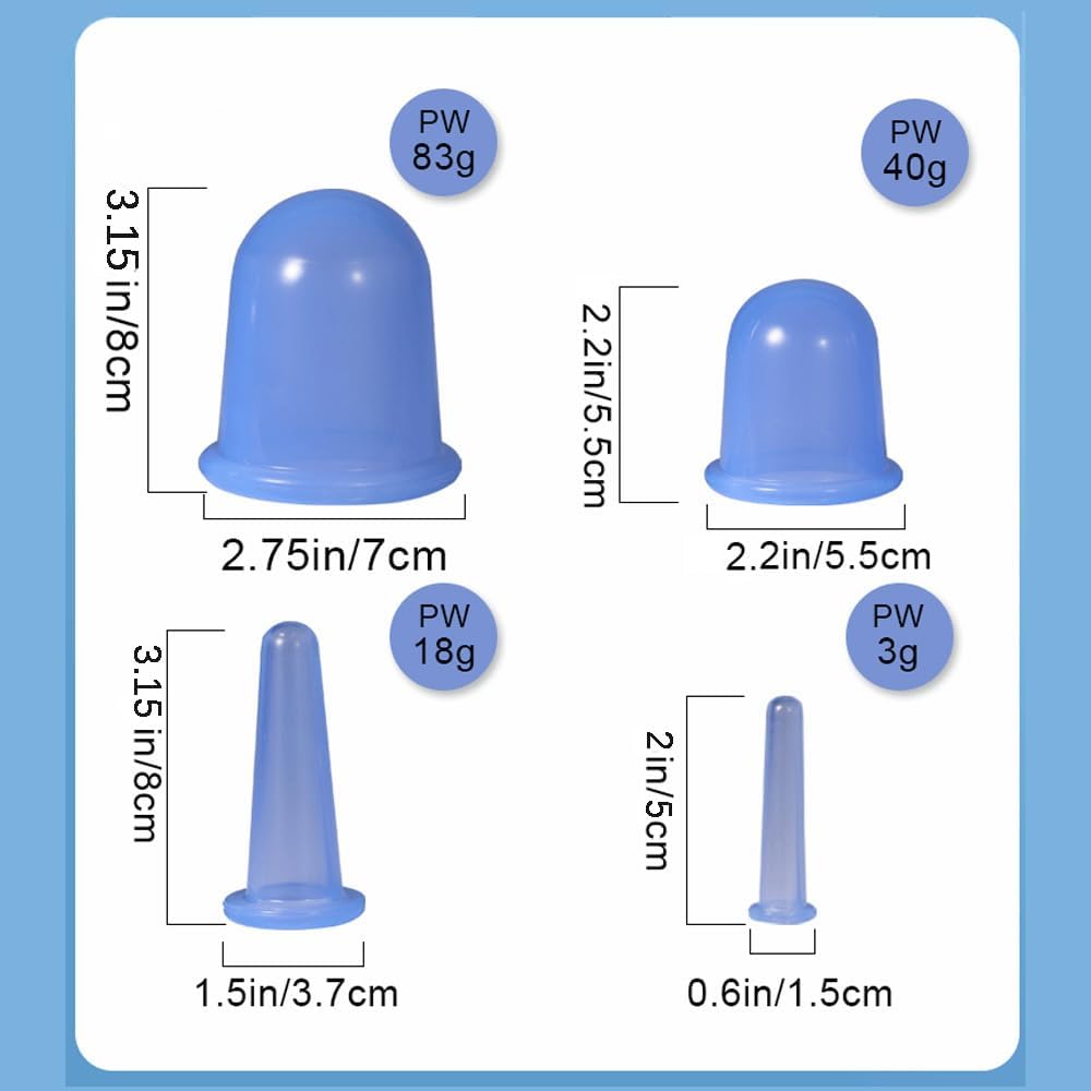 ETERNALLOOG Cupping Therapy Cups - Silicone Cups Set Firm for Muscle Soreness Pain Relief Body Neck Knee, Body Sculpting Cup, Deep Muscle Massager, Anti Cellulite Joint Pain Recovery (4 Sizes)