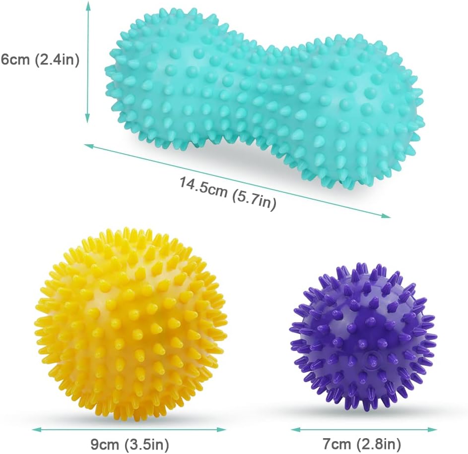URAQT Spiky Massage Ball, 3 Pack Hard Spiky Massage Ball Roller Set, Professional Physical Therapy Massage Balls for Myofascial Release, Trigger Point Deep Tissue Massage, Plantar Fasciitis Recovery