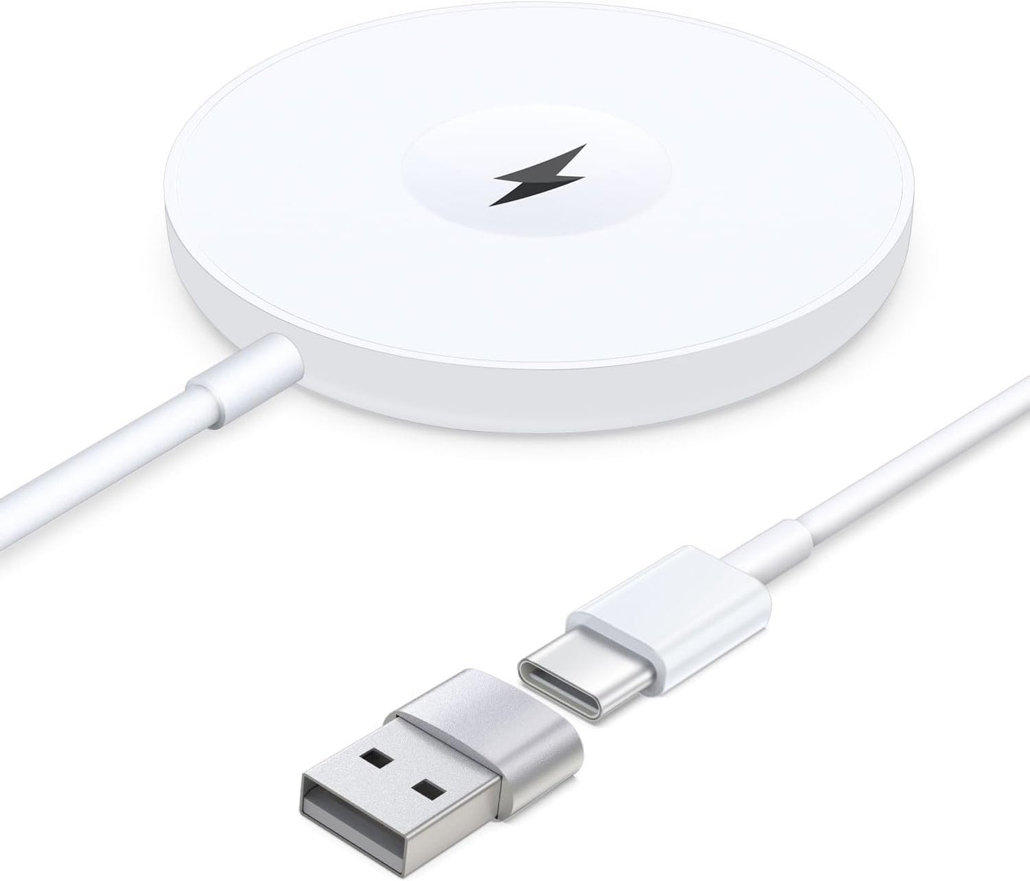 VICHYIE Fast Wireless Charger, 15W Max, Magnetic Wireless Charging Pad Compatible with iPhone 16/15/14/13/12 Series, AirPods Pro 2/Pro/4/3/2, iWatch, with USB-C & A Dual Port (White)