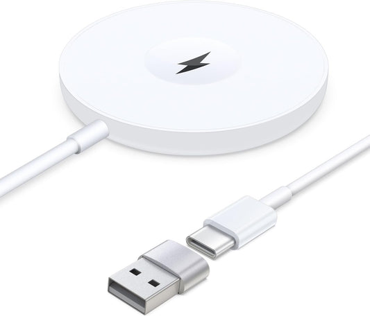 VICHYIE Magnetic Wireless Charger, 15W Max, Wireless Charging Pad for iPhone 16/15/14/13/12 Series, AirPods Pro 2/Pro/4/3/2, iWatch, with USB-C & A Dual Port, No Power Adapter(White)