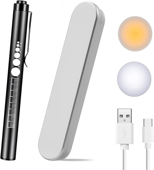 Yuentoen USB Rechargeable Pen Light, Reusable LED Stainless Steel Pocket Penlight, Tactical Flashlight for Emergency, Repair Checking, Home and Outdoor(Black)