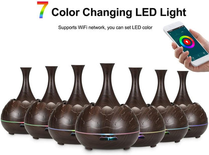 400ml Smart WiFi Wireless Essential Oil Aromatherapy Diffuser with App Voice Control Ultrasonic Diffuser Humidifier for Office Home Car (A)