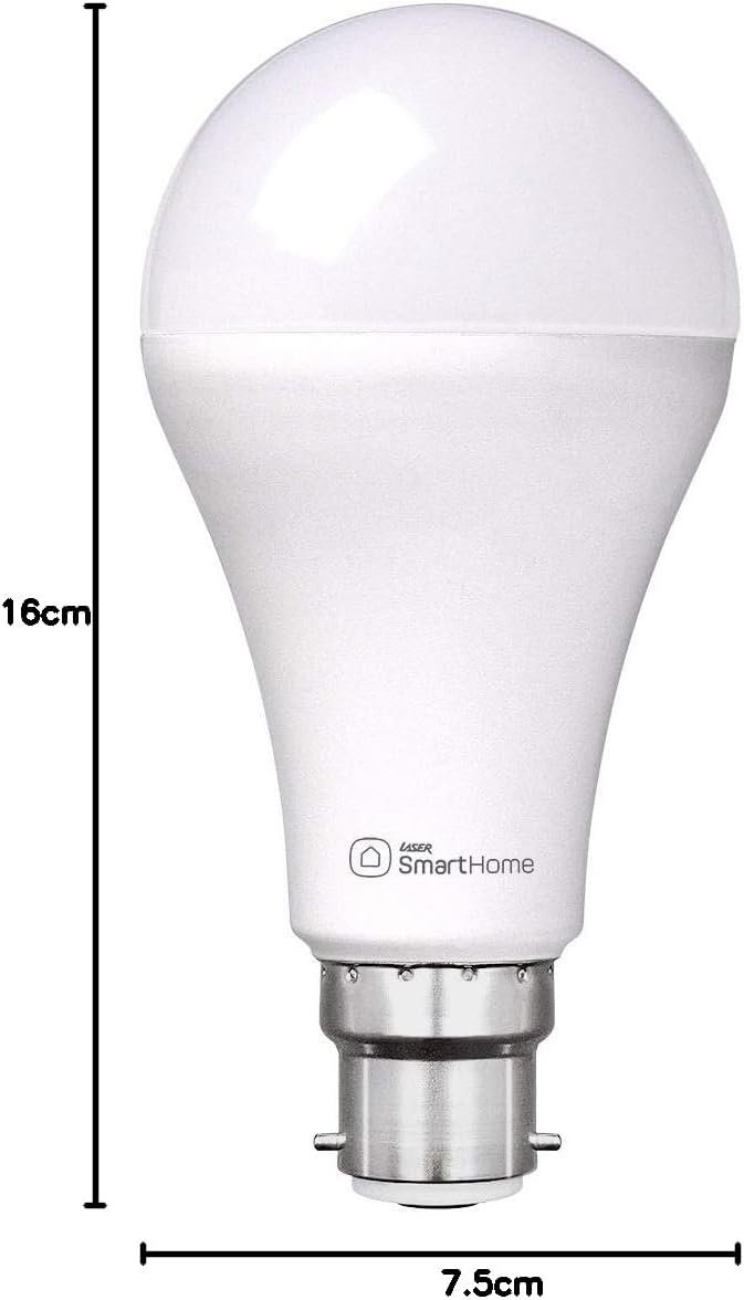 Laser 10W B22 Smart Bulb, 1000 Lumens, Adjustable White LED Light for Home DÃ©cor, Mood Night Light - Wi-Fi App & Voice Control, Compatible with Alexa, Amazon Echo, Google Assistant, No Hub Required