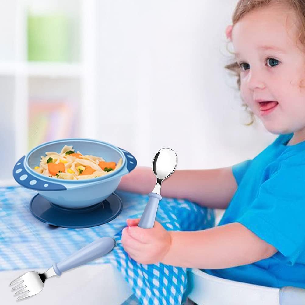 8 Pcs Toddler Spoons and Forks, Stainless Steel Toddler Utensils Kids Silverware Children's Safe Flatware Set Metal Cutlery Set with Round Handle, 4 x Safe Forks, 4 x Children Tablespoons