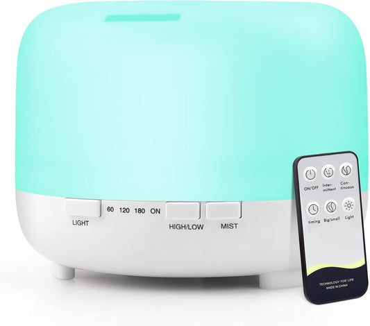 Aromatherapy Essential Oil Diffuser for Room: 500ml Aroma Air Humidifier Remote Control for Home Large & Small Rooms-Ultrasonic Cool Mist Diffusers Oils Vaporizer with Light,Light White