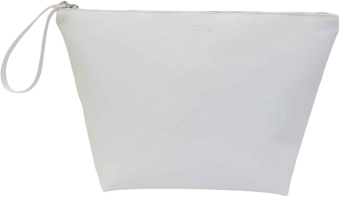 Pikla - Large Unisex Travel Beauty Case in Saffiano Made in Italy, Beauty Case for Men and Women, Hanging, Waterproof Necessary for Accessories and Make Up, Travel Cosmetic Organizer (Saffiano White),