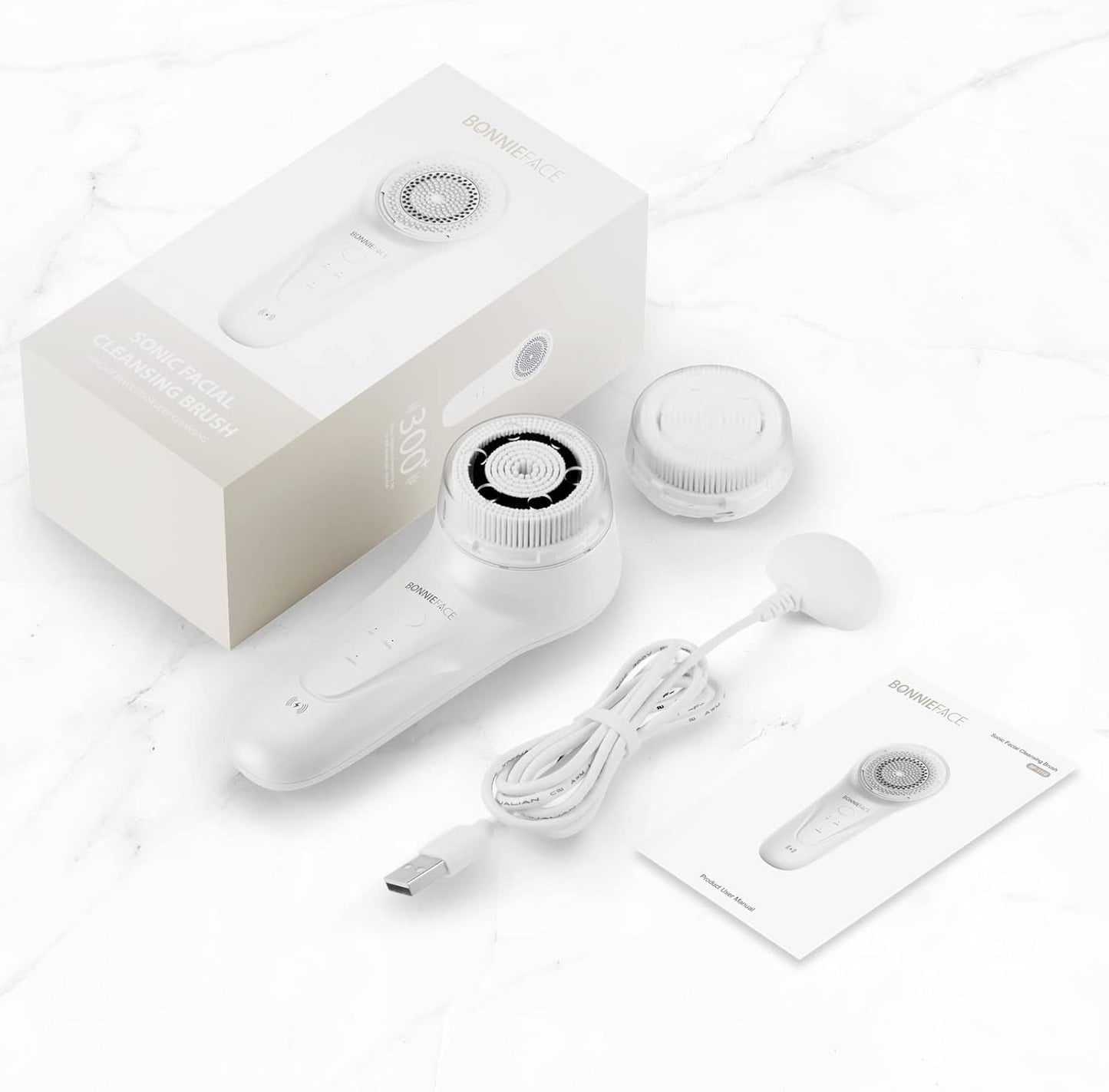 BONNIEFACE Sonic Facial Cleansing Brush for Deep and Through Facial Cleansing, Waterproof Face Scrubber and Ultimate Blackhead Remover for Daily Skin Care, Rechargeable and Gentle Face Exfoliator