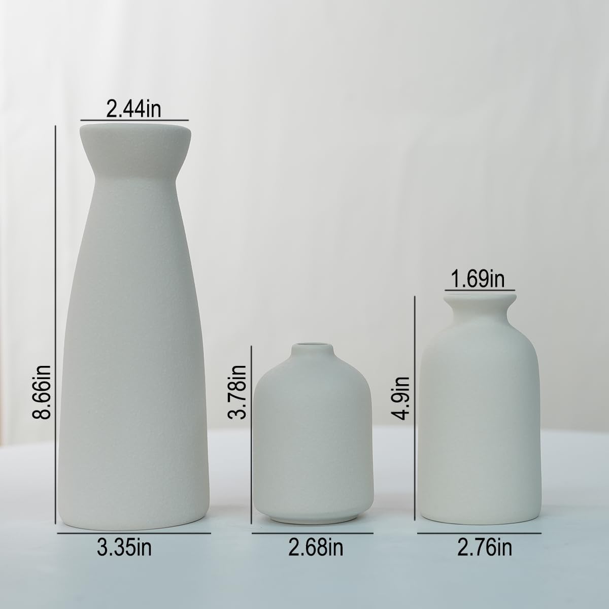 TINCTOTNIC Distressed Ceramic Vase Set of 3, Modern Bohemian Farmhouse Home Decor, Pampas Grass Dried Flowers Vases for Living Room, Dining Room, Bedroom, Kitchen, Bathroom, Office, Entryway (White)