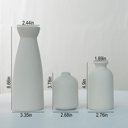 TINCTOTNIC Distressed Ceramic Vase Set of 3, Modern Bohemian Farmhouse Home Decor, Pampas Grass Dried Flowers Vases for Living Room, Dining Room, Bedroom, Kitchen, Bathroom, Office, Entryway (White)
