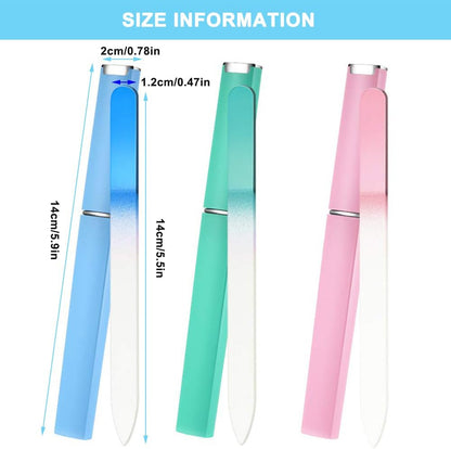 3 Pack Crystal Glass Nail File, Professional Fingernail Files with Case Etched Nail Care Crystals Glass,Unique Gifts For Women Adults