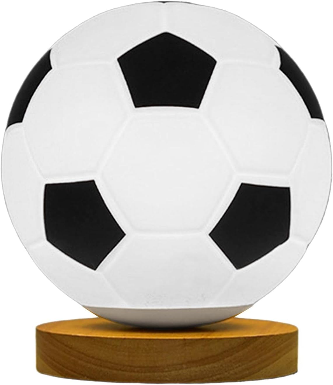 Folpus Soccer Lamp Brightness Adjustable Night Light with Wooden Base Warm Light Lighting Small Table Lamp USB Powered for Bedside Kids Gift, Flat Base