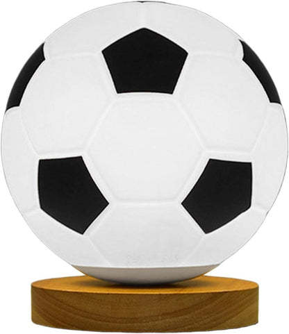 Folpus Soccer Lamp Brightness Adjustable Night Light with Wooden Base Warm Light Lighting Small Table Lamp USB Powered for Bedside Kids Gift, Flat Base