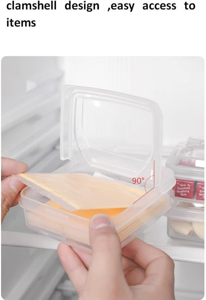 4 PCS Cheese Storage Containers with Flip Lids, Sliced Cheese Container for Fridge, Clear Plastic Butter Block Cheese Slice Storage Box Portable Freezer Food Storage Containers