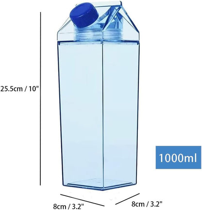 1000ml/34oz Cute Leakproof Clear Milk Carton Water Bottle Portable Drinkware for Outdoor Climbing Tour or Camping