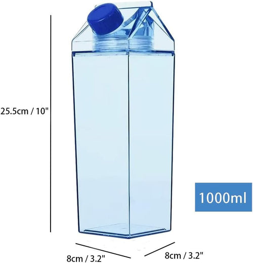 1000ml/34oz Cute Leakproof Clear Milk Carton Water Bottle Portable Drinkware for Outdoor Climbing Tour or Camping